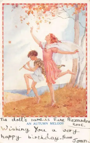 Fantasy-Kunst von Margaret W. Tarrant Feentanz Flöte spielt Musik Postkarte B916