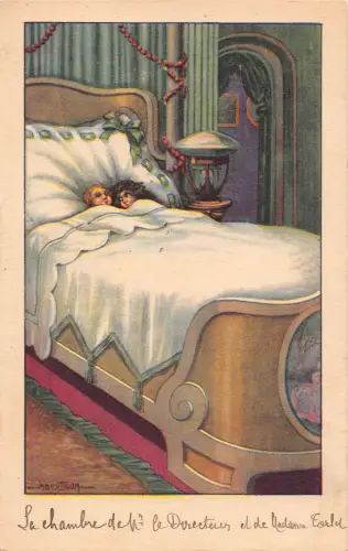 Liebesromanisches Paar im Riesenbett Kunst von Aurelio Bertiglia Postkarte B917