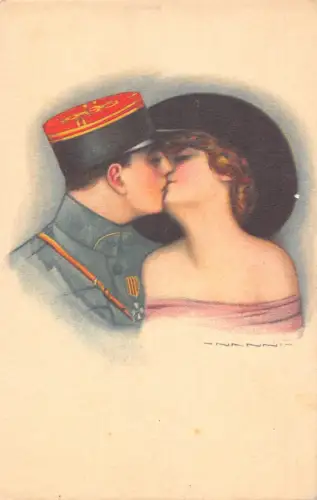Liebesromanische Kunst von Nanni Soldat küssendes Mädchen mit Hut Vintage Postkarte B917