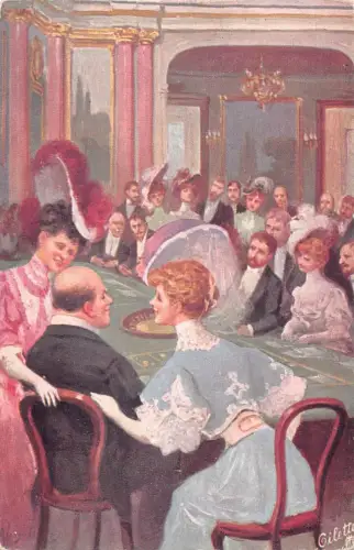 Art La Belle Epoque Ballsaal Party Gäste Spielkarten Vintage Postkarte B917