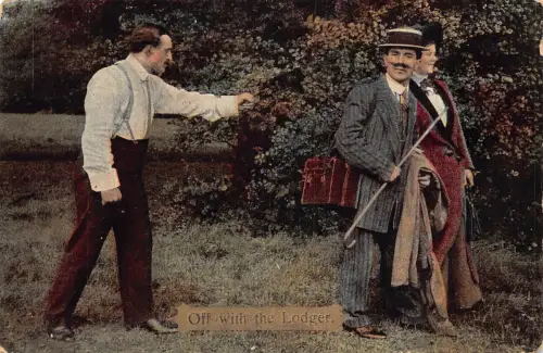 Comic Humor 1913 Ab mit dem von Mann gejagten Untermieterpaar Postkarte B916