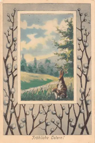 L404 Ostergrüße 1909 Hase Passepartout Vintage Postkarte