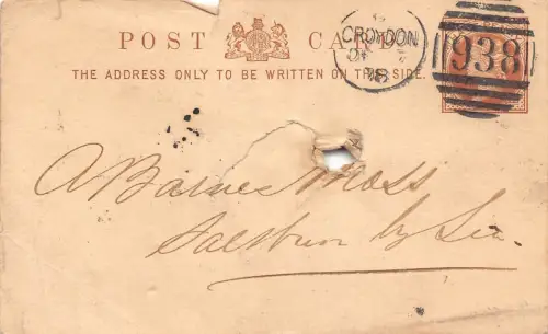 A058 England Croydon London 1878 Queen Victoria Half Penny Ganzsache