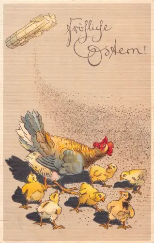 L404 Ostergrüße 1915 Zeppelin Henne Küken Vintage Postkarte