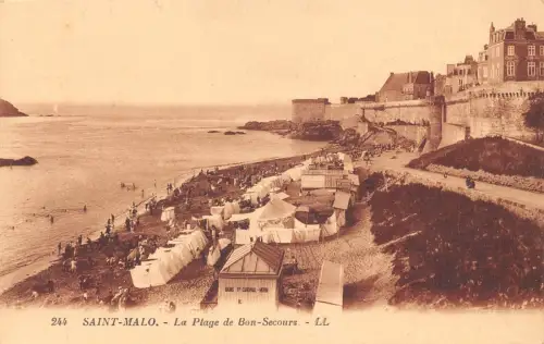 C016 Frankreich, Saint Malo La Plage de Bon-Secours Vintage Postkarte