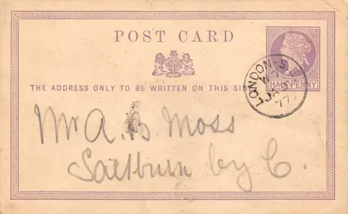 A058 Great Britain London SE 1877 Queen Victoria Half Penny Ganzsache