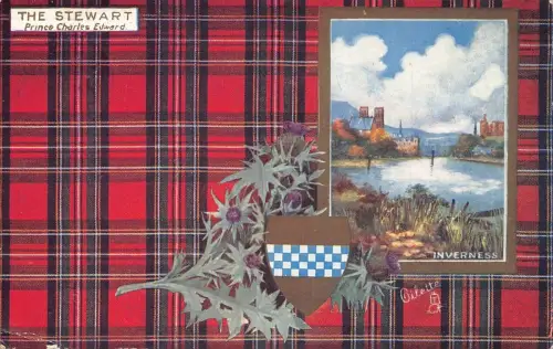 A056 Schottland The Steward Clan Distel Wappen Tartan Inverness Postkarte