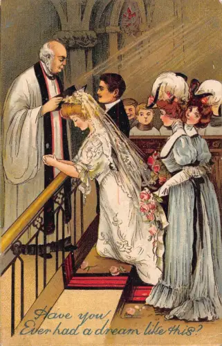 A057 Hochzeitsgrüße 1907 Ein Traum wie dieser Brautbräutigam in Kirche Postkarte