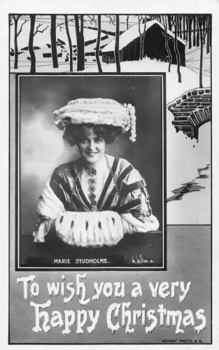 A055 Weihnachten 1905 Waldhaus Schnee Marie Studholme Portrait Muff Postkarte