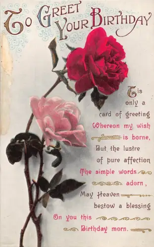 A057 Geburtstagsgrüße Rosen rot und rosa Gedicht Vintage Postkarte