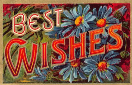 A057 Bes Wünsche Grüße blaue Gänseblümchen Blumen große Buchstaben Vintage Postkarte
