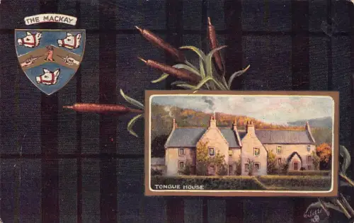 A056 The Mackay Clan Tartan Coat of Arms Cane Tongue House Vintage Postkarte