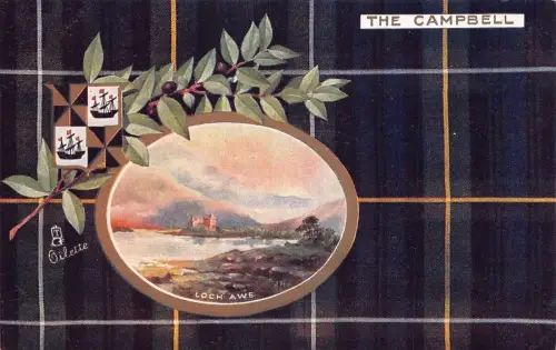 A056 Schottland The Campbell Clan Loch Awe Lake Wappen Vintage Postkarte