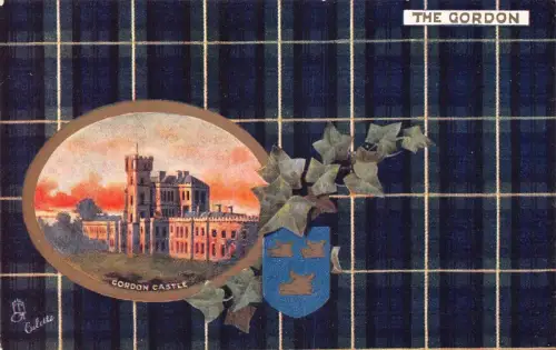 A056 The Gordon Clan Tartan Coat of Arms Ivy Leafs Castle Vintage Postkarte