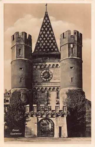L312 Schweiz Basel Spalentor Uhr Turm Tor Vintage Postkarte