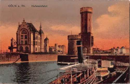 L311 Deutschland Köln am Rhein Hafeneinfahrt Dampferturm Vintage Postkarte