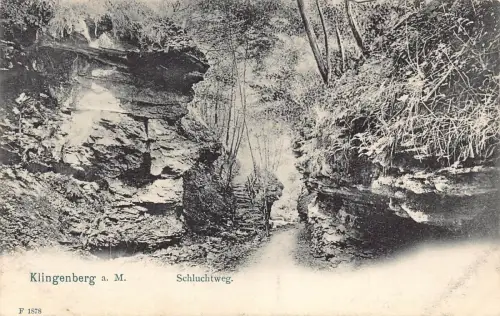 L310 Deutschland Klingenberg a M Schluchtweg Klippen Vintage Postkarte