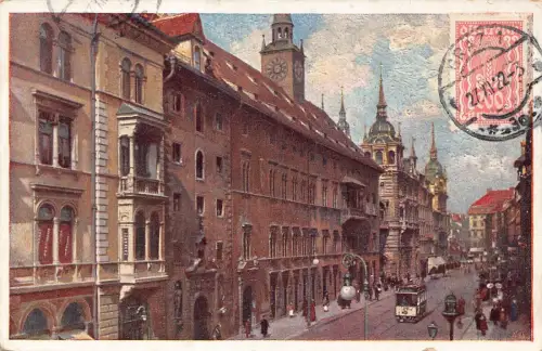 L146 Österreich 1922 Graz Landhaus und Herrengasse Straßenbahn Vintage Postkarte