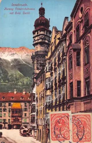 L145 Österreich 1921 Innsbruck Herzog Friedrichstraße mit Gold Dachl Postkarte