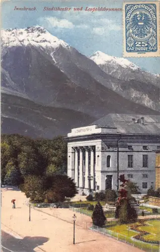 L145 Österreich 1920 Innsbruck Theater und Leopold Statue Vintage Postkarte