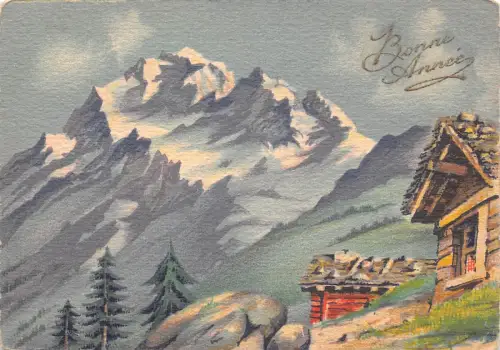 L405 Neujahrsgrüße Berge verschneite Landschaft Postkarte