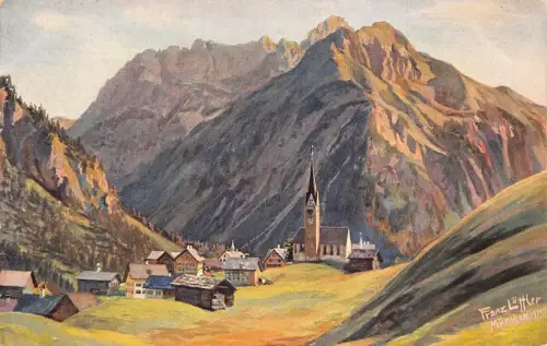 A074 Österreich Mittelberg Kleinen Walsertal Gemälde signiert Franz Luttler Postkarte