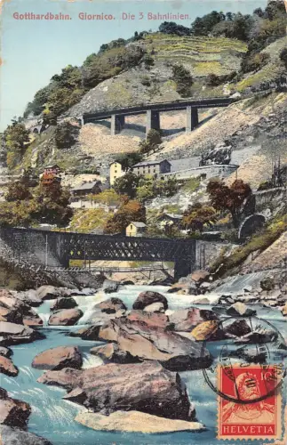 L144 Schweiz 1920 Gotthardbahn Giornico 3 Zug Eisenbahnen Fluss Postkarte