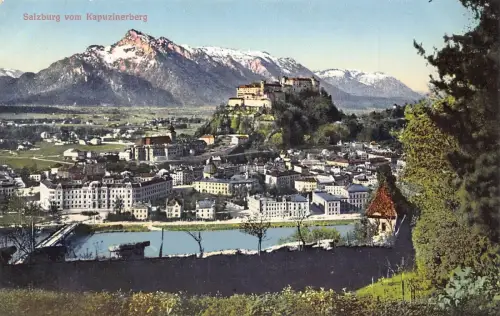 A074 Österreich Salzburg Blick vom Kapuzinerberg Vintage Postkarte