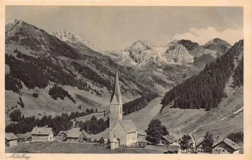 A074 Österreich Mittelberg mit Schafalpkoepf Kirche Vintage Postkarte