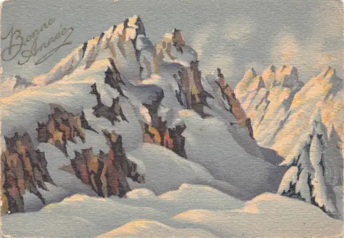 L405 Neujahrsgrüße Berge verschneite Landschaft Postkarte