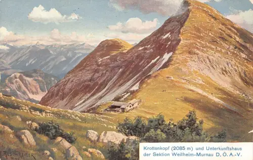 A075 Österreich Gemälde signiert Reschreiter Krottenkopf Unterkunftshaus Postkarte