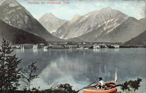 A075 Österreich 1907 Perisau am Achensee Tirol Schiff See Vintage Postkarte