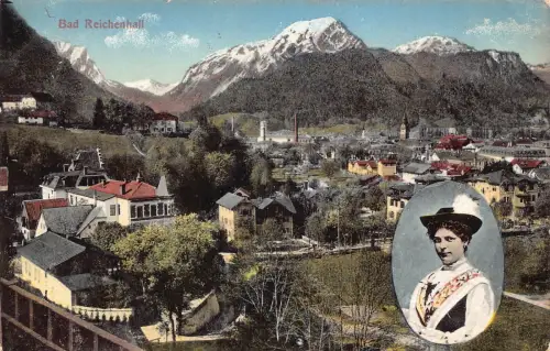 A073 Deutschland Bad Reichenhall Frau in Tracht Vintage Postkarte