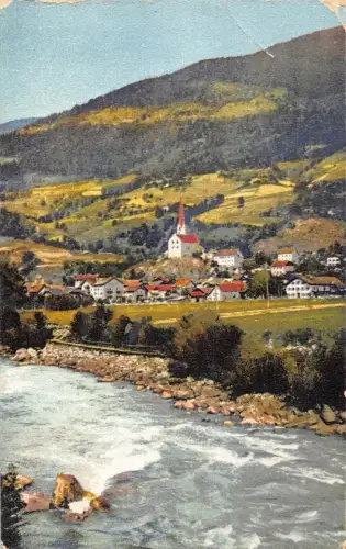A070 Österreich Oetz Fluss Blick auf das Dorf Vintage Postkarte