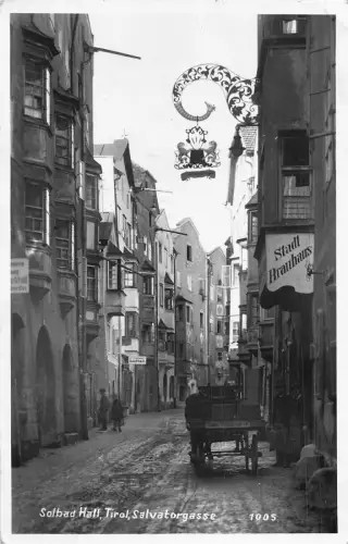 A070 Österreich 1942 Solbad Hall Tirol Salvatorgasse Wagen Stadt Brauhaus Postkarte