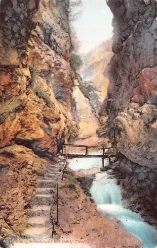 A070 Österreich Rosengartlschlucht bei Imst Tirol Treppe Wasserfall Vintage Postkarte