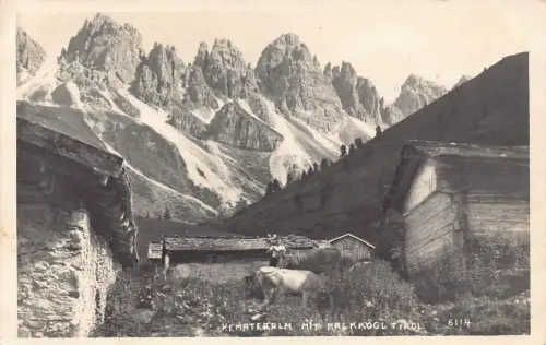 A071 Österreich 1924 Kemateralm mit Kalkkoegl Tirol Bauernhof Kühe Bauer Postkarte