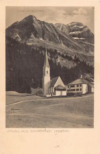 A070 Österreich Gruss aus Schrocken 1260m Dorfkirche Berg Postkarte