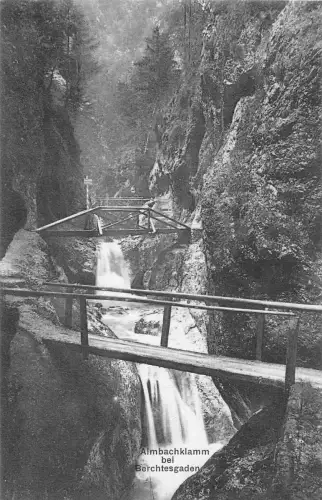 A069 Deutschland bei Berchtesgadener Almbachklamm Brücke Wasserfall Postkarte