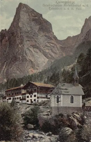 A069 Österreich Kaisergebirge Unterkunftshaus Hinterbaernbad Hütten Vintage Postkarte
