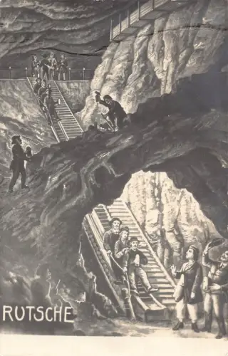 A069 Deutschland Dia Rutsche Künstlerkarte Arbeiter in Bergwerk Treppe Postkarte
