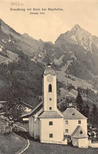 A069 Österreich Brandberg mit Kolm bei Mayrhofen Zillertal Tirol Kirche Postkarte