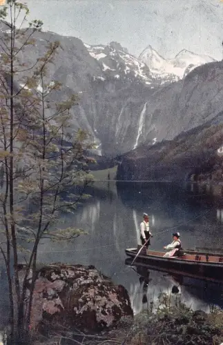 A068 Deutschland 1911 Berchtesgadener Obersee Boote Fischer Vintage Postkarte