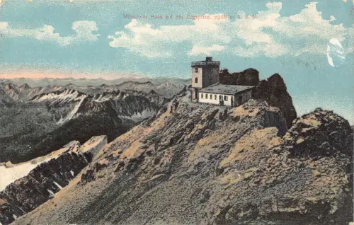 A075 Deutschland Münchner Haus auf der Zugspitze 1968 m Haus Berg Postkarte