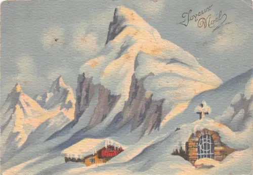 L405 Neujahrsgrüße Berge verschneite Landschaft Postkarte