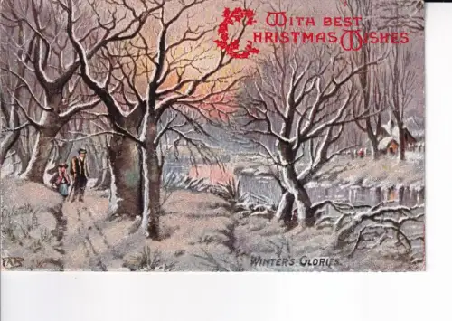 A067 Neuheit Weihnachtsgrüße Winterruhm Gemälde Wald Glitzer Postkarte