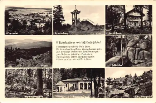 L170 Deutschland Fichtelgebirge Gedicht Mehransicht Luisenburg Wunsiedel RPPC Postkarte