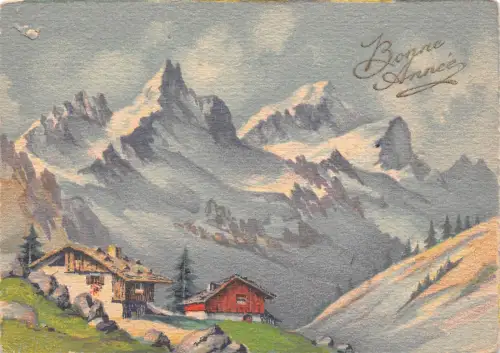 L405 Neujahrsgrüße Berge verschneite Landschaft Postkarte