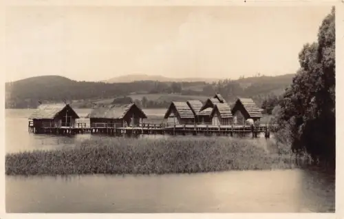 L169 Deutschland 1934 Pfahlbauten Unteruhldinger See Vintage Postkarte