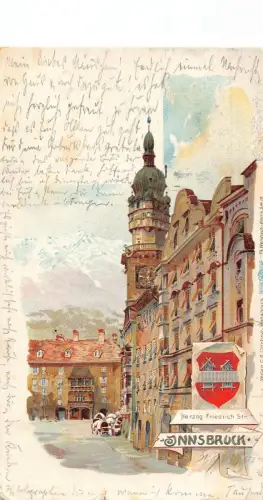 A069 Österreich 1901 Innsbruck Herzog Friedrich Str Wappen Litho Postkarte